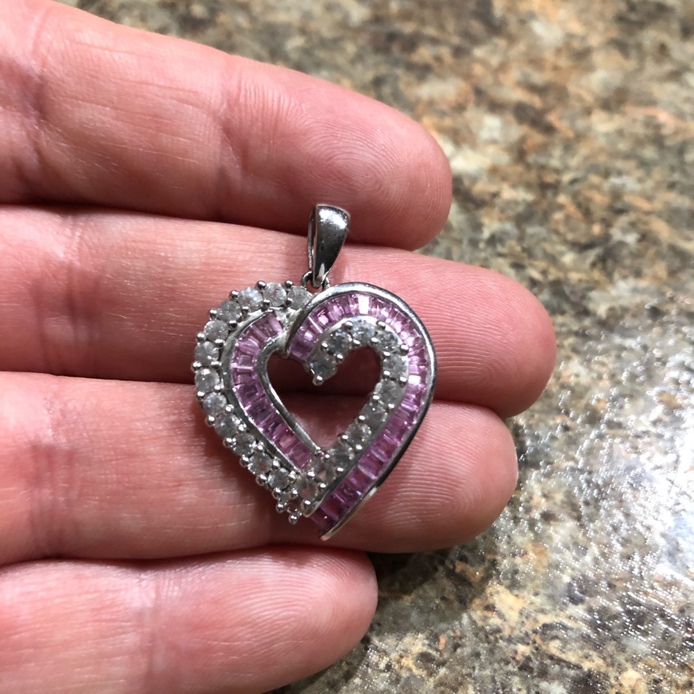10k White gold Pink and White Sapphire Pendant